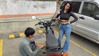 Charming unknown slut asks me for help with her motorcycle and I do some maintenance on her tight vagina.