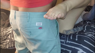 Dildo fucking my 18 year cougar stepdaughter while my wifey is at the spa