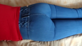 Stepson caresses my gigantic behind, turns me on, and I masturbates in front of him