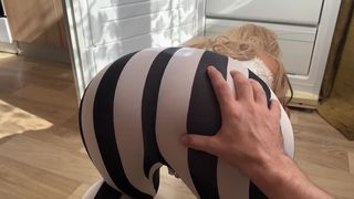 MILF in tight tights bent over and relaxed her massive behind for anal sex