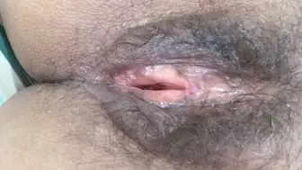 Stunning stepmom's enormous hairy vagina after fucking her and filling her with spunk